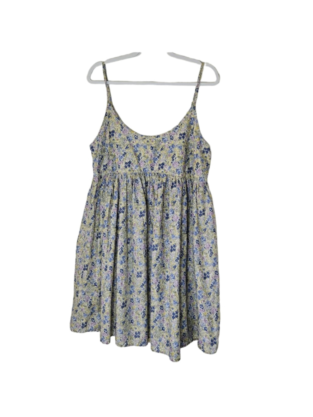 Natural Life 100% Cotton Floral Babydoll Mini Dress XL Blue Yellow